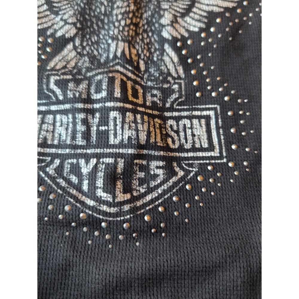 Harley Davidson Thermal Shirt Black  Rhinestone Beaded Eagle Sz M Womens  NWOT - Picture 7 of 8
